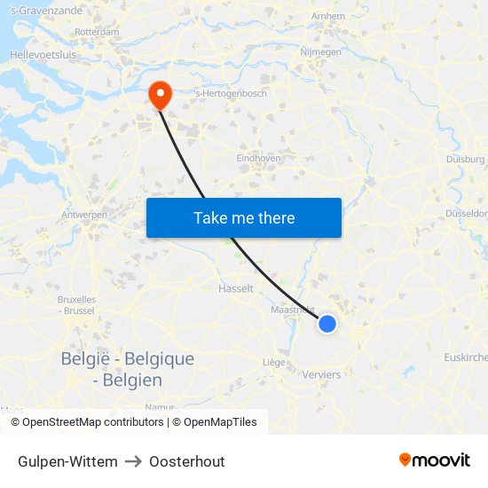 Gulpen-Wittem to Oosterhout map