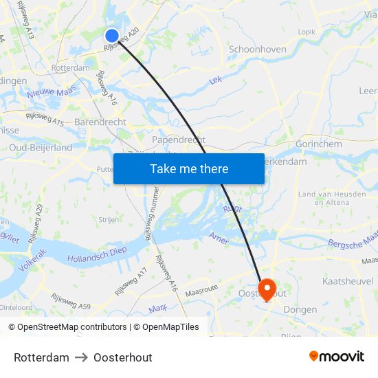 Rotterdam to Oosterhout map