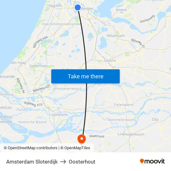 Amsterdam Sloterdijk to Oosterhout map