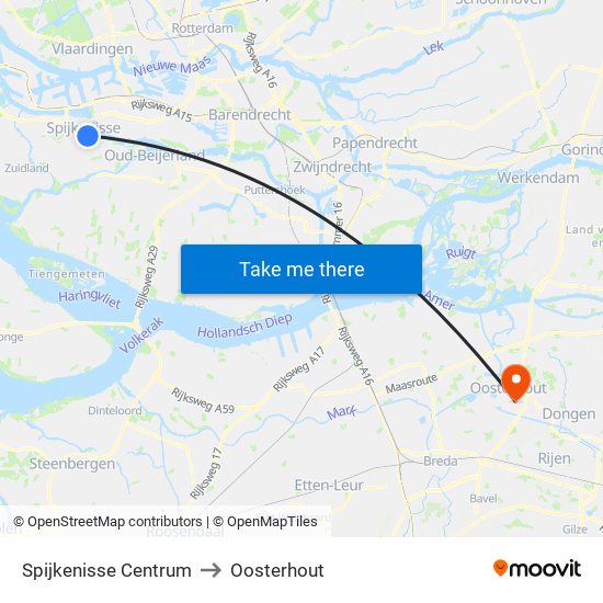 Spijkenisse Centrum to Oosterhout map