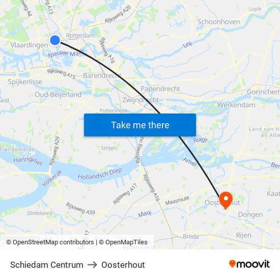 Schiedam Centrum to Oosterhout map