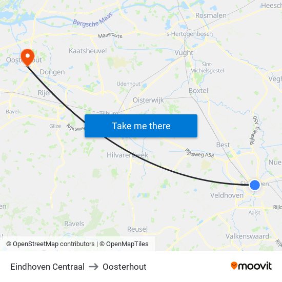 Eindhoven Centraal to Oosterhout map