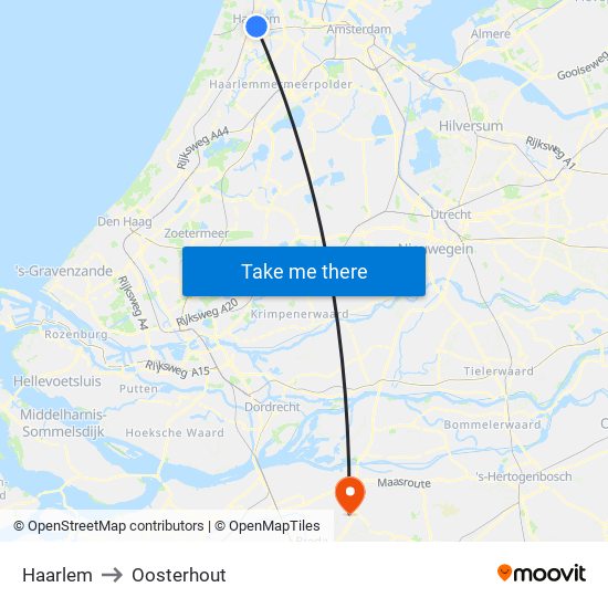 Haarlem to Oosterhout map