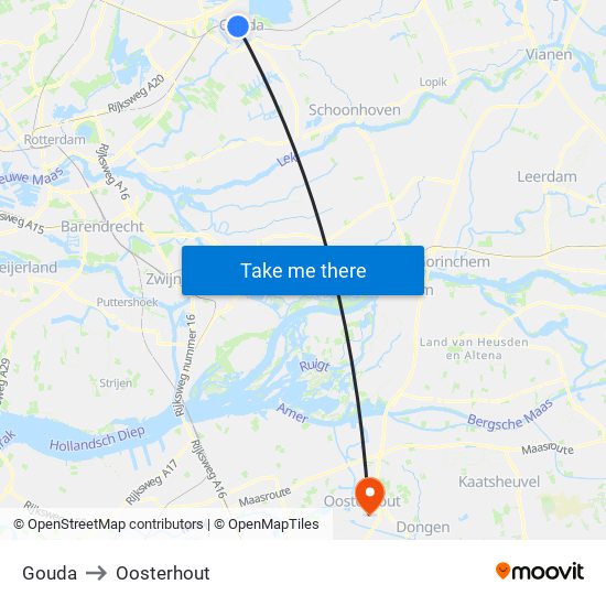 Gouda to Oosterhout map