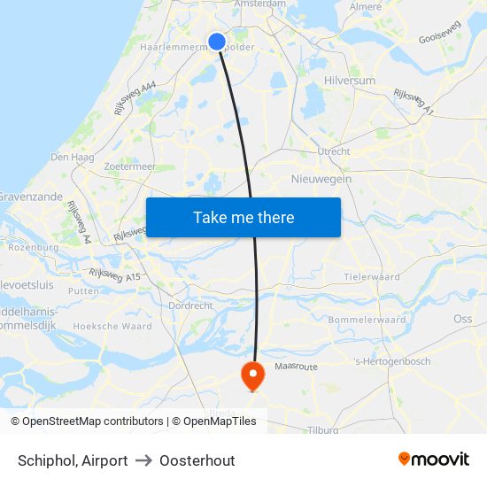 Schiphol, Airport to Oosterhout map