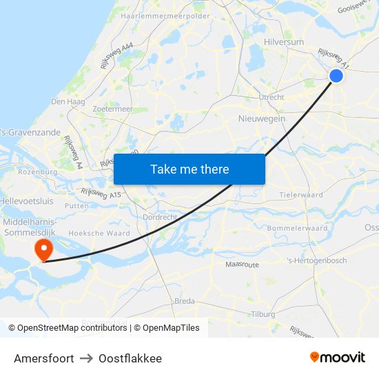 Amersfoort to Oostflakkee map