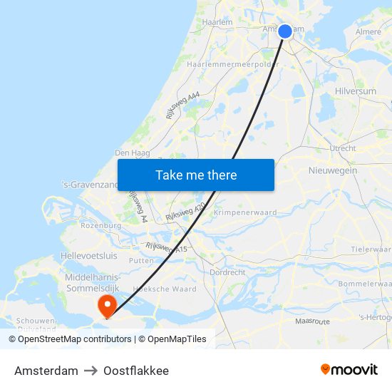 Amsterdam to Oostflakkee map