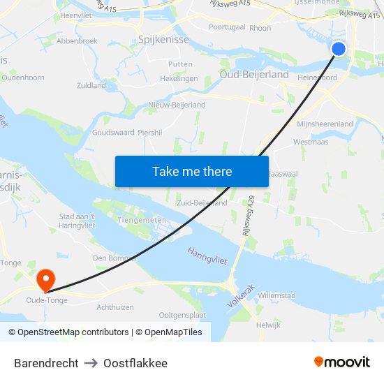 Barendrecht to Oostflakkee map