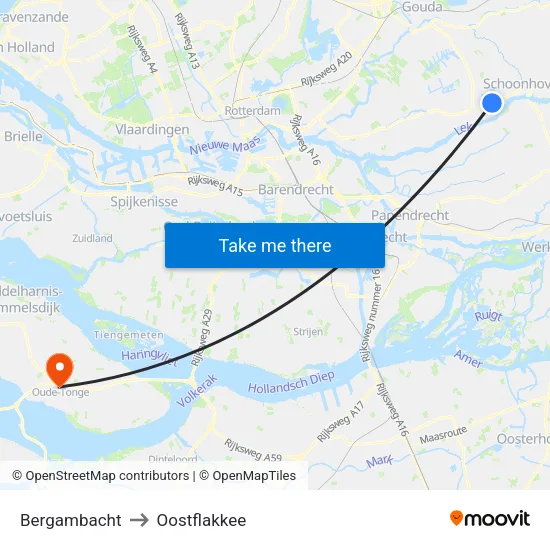 Bergambacht to Oostflakkee map