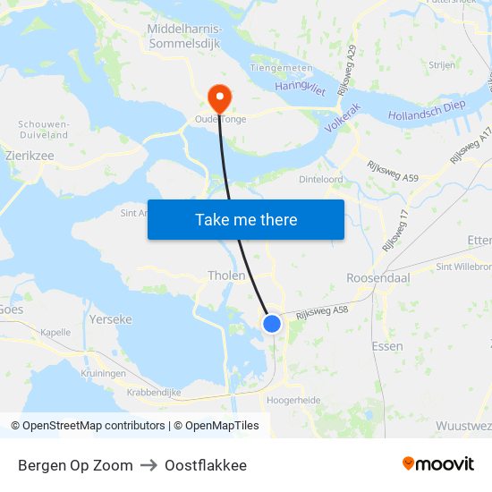 Bergen Op Zoom to Oostflakkee map