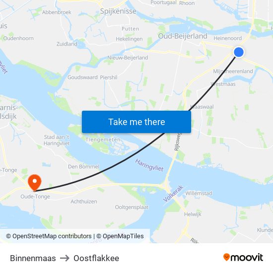Binnenmaas to Oostflakkee map