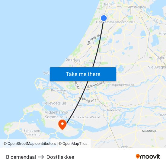 Bloemendaal to Oostflakkee map