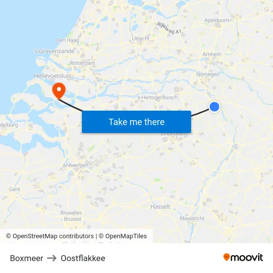Boxmeer to Oostflakkee map