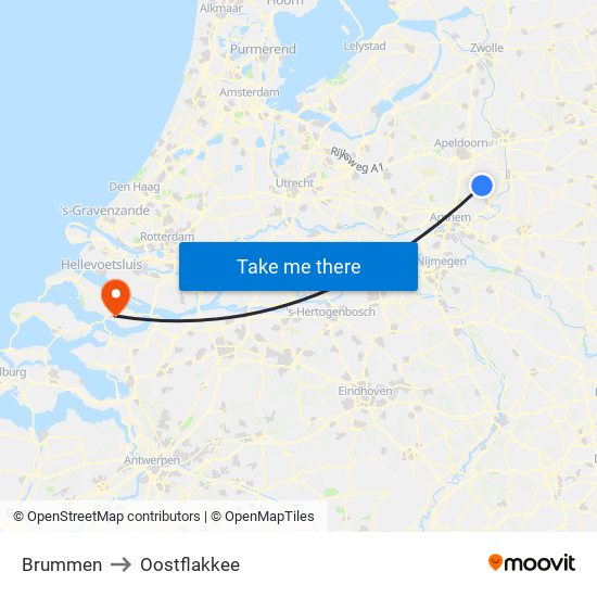 Brummen to Oostflakkee map