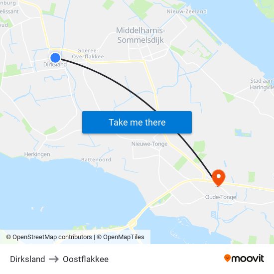 Dirksland to Oostflakkee map