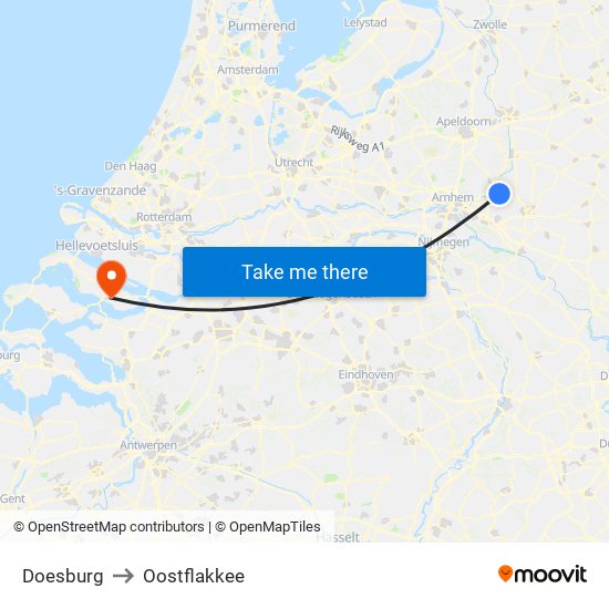 Doesburg to Oostflakkee map