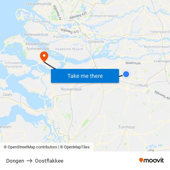 Dongen to Oostflakkee map