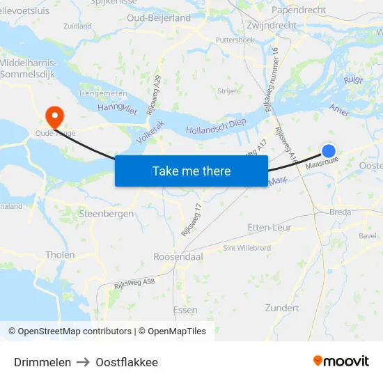 Drimmelen to Oostflakkee map