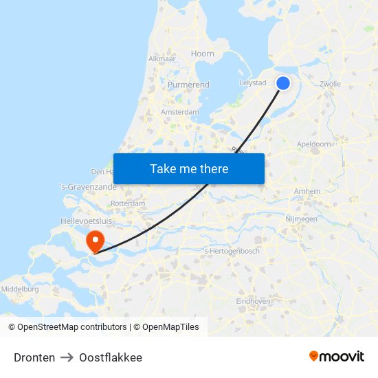 Dronten to Oostflakkee map