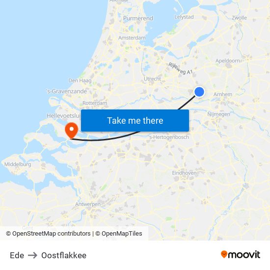 Ede to Oostflakkee map