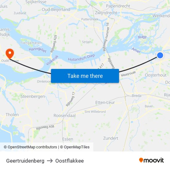 Geertruidenberg to Oostflakkee map