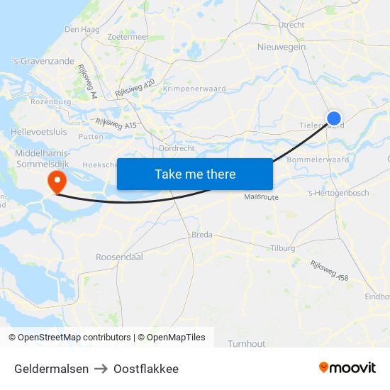 Geldermalsen to Oostflakkee map