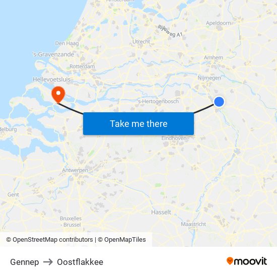 Gennep to Oostflakkee map