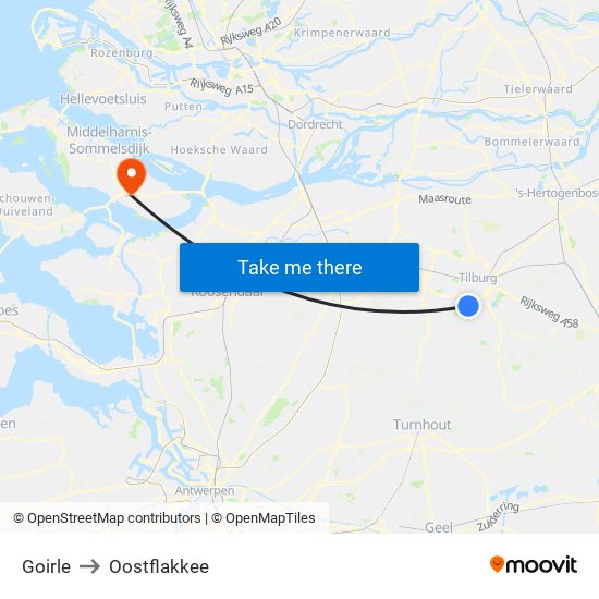 Goirle to Oostflakkee map