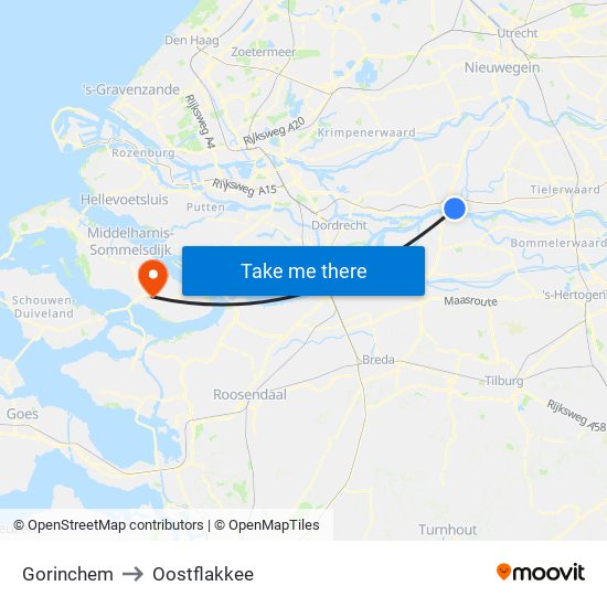 Gorinchem to Oostflakkee map