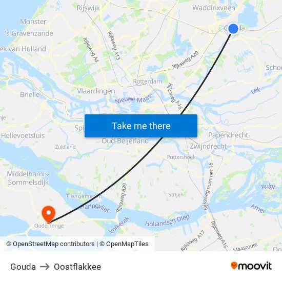 Gouda to Oostflakkee map