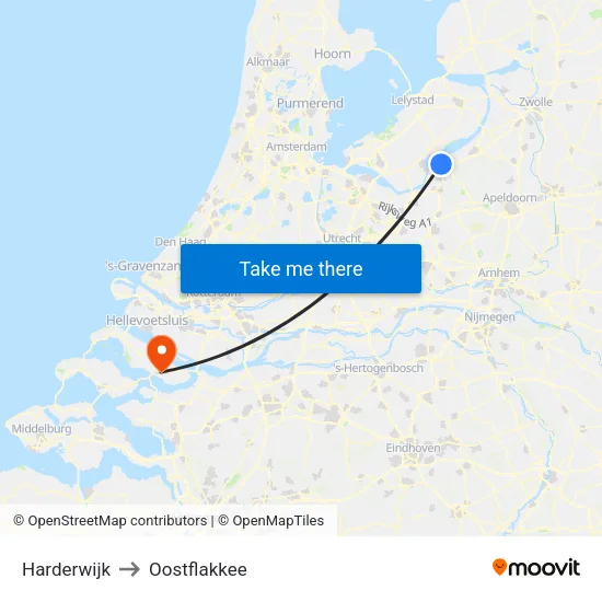 Harderwijk to Oostflakkee map