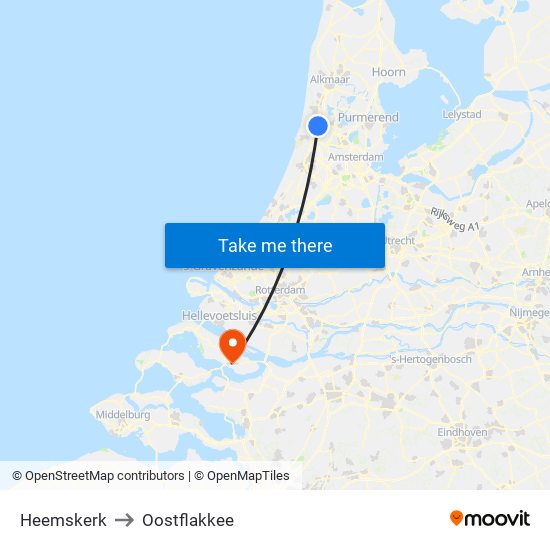 Heemskerk to Oostflakkee map