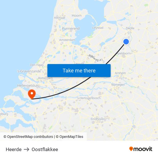 Heerde to Oostflakkee map