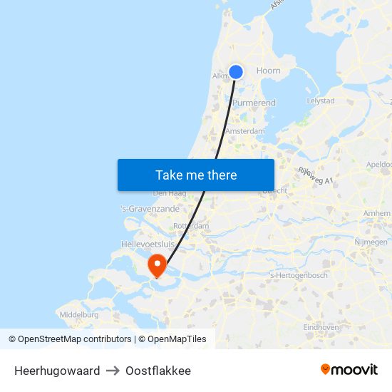 Heerhugowaard to Oostflakkee map