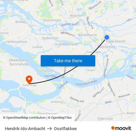 Hendrik-Ido-Ambacht to Oostflakkee map