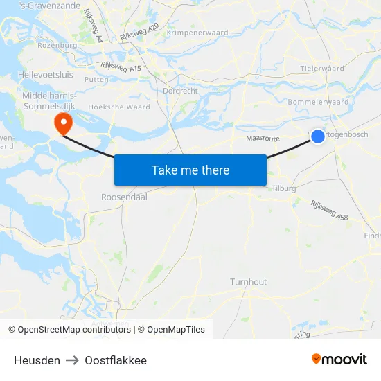 Heusden to Oostflakkee map