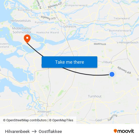 Hilvarenbeek to Oostflakkee map