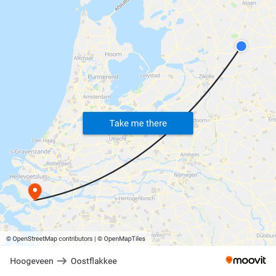 Hoogeveen to Oostflakkee map