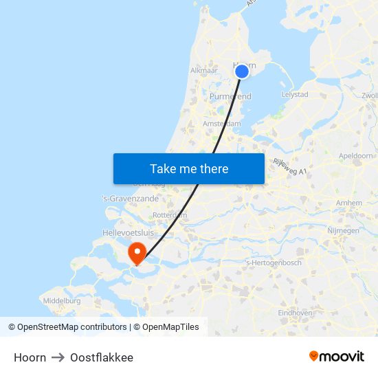 Hoorn to Oostflakkee map