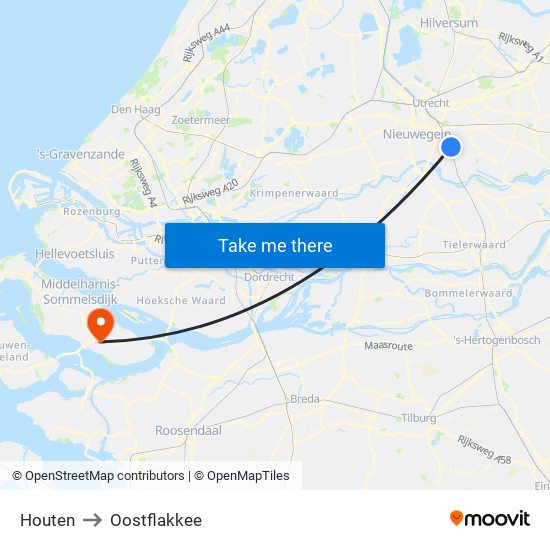 Houten to Oostflakkee map