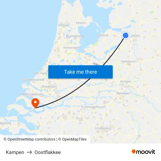 Kampen to Oostflakkee map