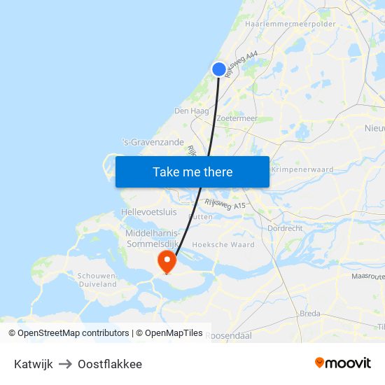 Katwijk to Oostflakkee map