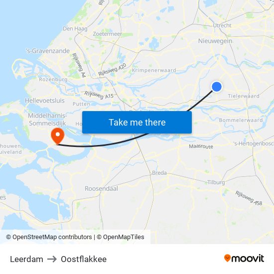 Leerdam to Oostflakkee map