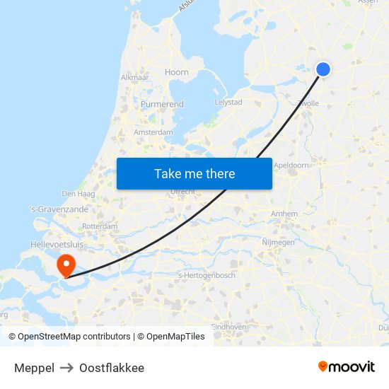 Meppel to Oostflakkee map