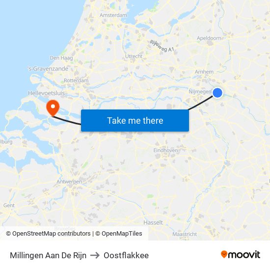 Millingen Aan De Rijn to Oostflakkee map