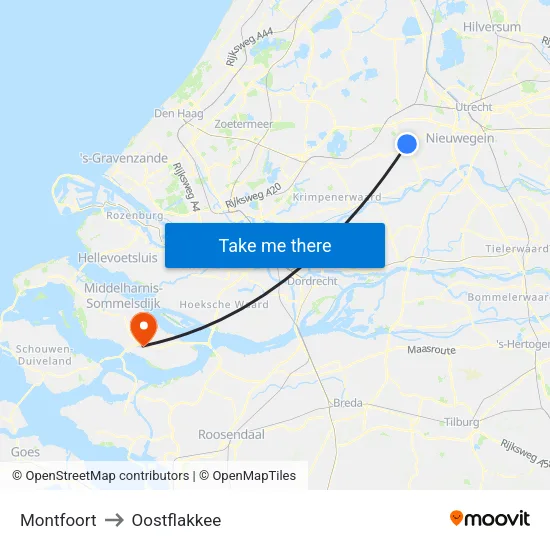 Montfoort to Oostflakkee map