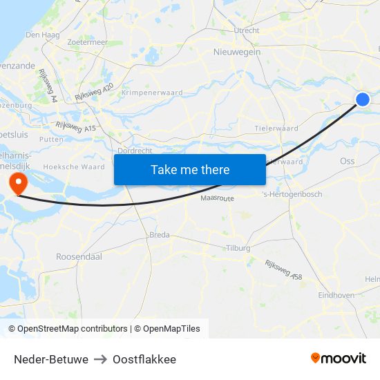 Neder-Betuwe to Oostflakkee map