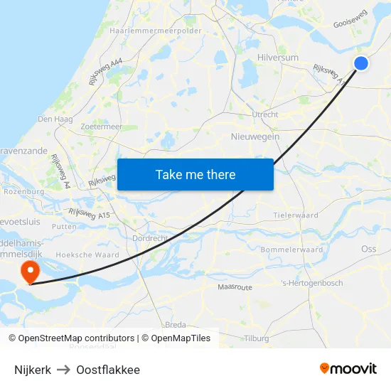Nijkerk to Oostflakkee map