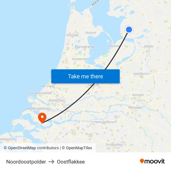 Noordoostpolder to Oostflakkee map