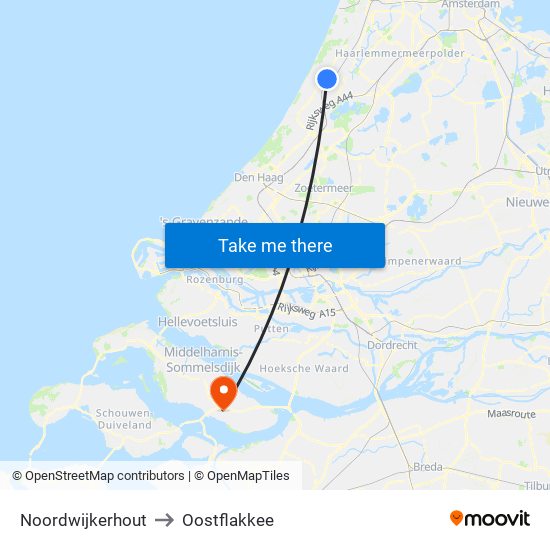 Noordwijkerhout to Oostflakkee map